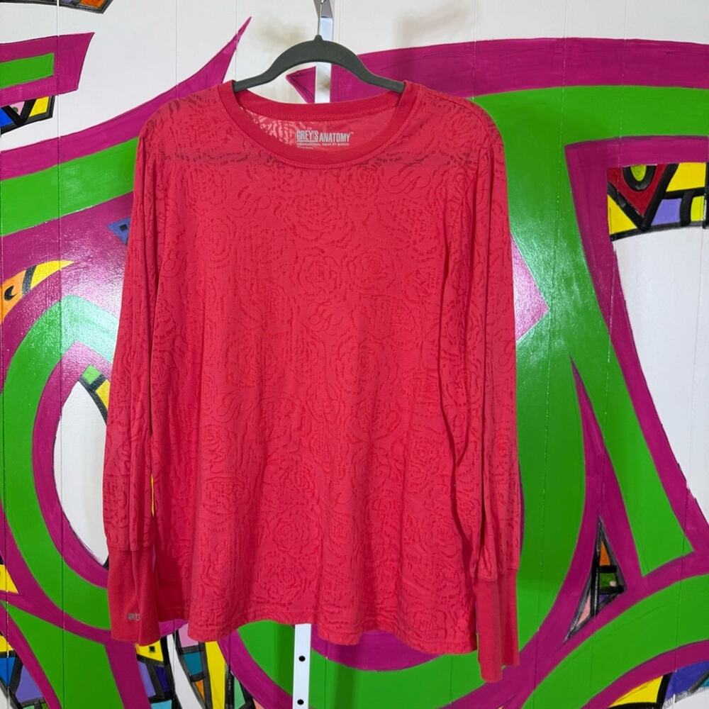 Grey's Anatomy Red Long Sleeve Relaxed Burnout Shirt. Size 3XL. Good used cond!